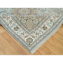Load image into Gallery viewer, 7&#39;7&quot;x9&#39;9&quot; Celeste Blue, 250 Kpsi, Nain With Floral Pattern, 100% Wool, Hand Knotted, Square Oriental Rug FWR541914