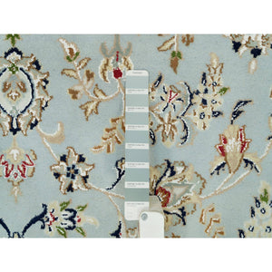 7'7"x9'9" Celeste Blue, 250 Kpsi, Nain With Floral Pattern, 100% Wool, Hand Knotted, Square Oriental Rug FWR541914