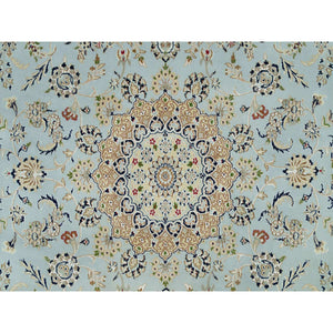 7'7"x9'9" Celeste Blue, 250 Kpsi, Nain With Floral Pattern, 100% Wool, Hand Knotted, Square Oriental Rug FWR541914