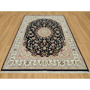 8'x10'1" Vulcan Blue, Hand Knotted, Nain With Center Medallion Flower Design, 250 Kpsi, Natural Wool,  Oriental Rug FWR541920