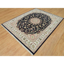 Load image into Gallery viewer, 8&#39;x10&#39;1&quot; Vulcan Blue, Hand Knotted, Nain With Center Medallion Flower Design, 250 Kpsi, Natural Wool,  Oriental Rug FWR541920