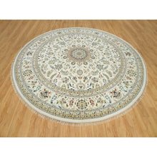 Load image into Gallery viewer, 12&#39;x12&#39; Dove White, Hand Knotted, 250 Kpsi, 100% Wool, Nain With Center Medallion Flower Design, Round Oriental Rug FWR541974