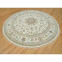 Load image into Gallery viewer, 12&#39;x12&#39; Dove White, Hand Knotted, 250 Kpsi, 100% Wool, Nain With Center Medallion Flower Design, Round Oriental Rug FWR541974