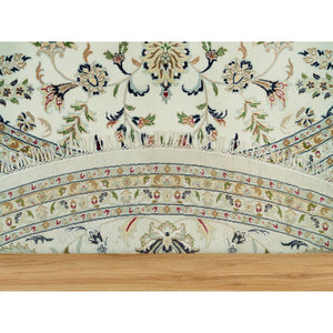 12'x12' Dove White, Hand Knotted, 250 Kpsi, 100% Wool, Nain With Center Medallion Flower Design, Round Oriental Rug FWR541974