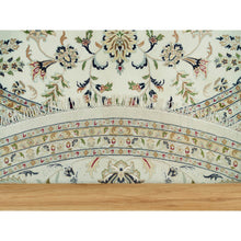 Load image into Gallery viewer, 12&#39;x12&#39; Dove White, Hand Knotted, 250 Kpsi, 100% Wool, Nain With Center Medallion Flower Design, Round Oriental Rug FWR541974