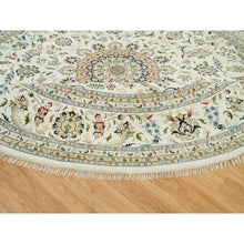 Load image into Gallery viewer, 12&#39;x12&#39; Dove White, Hand Knotted, 250 Kpsi, 100% Wool, Nain With Center Medallion Flower Design, Round Oriental Rug FWR541974