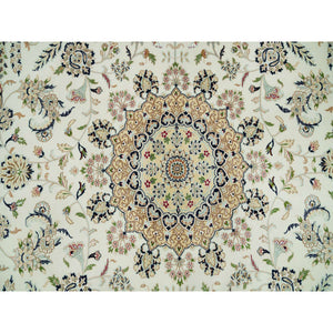 12'x12' Dove White, Hand Knotted, 250 Kpsi, 100% Wool, Nain With Center Medallion Flower Design, Round Oriental Rug FWR541974