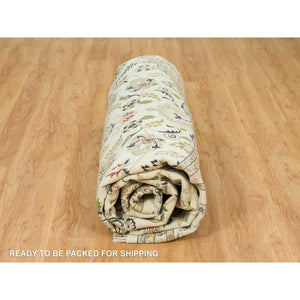 12'x12' Dove White, Hand Knotted, 250 Kpsi, 100% Wool, Nain With Center Medallion Flower Design, Round Oriental Rug FWR541974