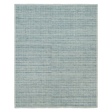 Load image into Gallery viewer, 8&#39;2&quot;x9&#39;10&quot; Pale Aqua Blue, Modern Box Design 100% Wool, Plain Decor, Loomed Knotted, Oriental Rug FWR541986
