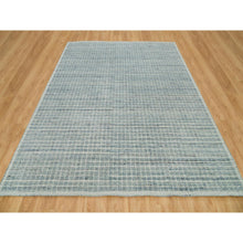 Load image into Gallery viewer, 8&#39;2&quot;x9&#39;10&quot; Pale Aqua Blue, Modern Box Design 100% Wool, Plain Decor, Loomed Knotted, Oriental Rug FWR541986