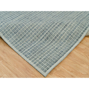 10'x13'9" Mercury Blue, Loomed Knotted All Wool, Plain Decor, Modern Box Design, Oriental Rug FWR542010