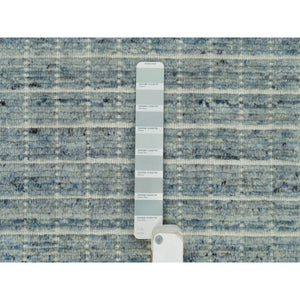 10'x13'9" Mercury Blue, Loomed Knotted All Wool, Plain Decor, Modern Box Design, Oriental Rug FWR542010