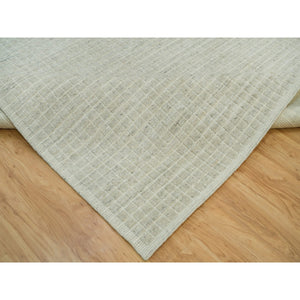 10'x13'9" Moonlight White, Plain Decor Modern Box Design, Loom Knotted 100% Undyed natural wool, Oriental Rug FWR542046