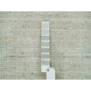 10'x13'9" Moonlight White, Plain Decor Modern Box Design, Loom Knotted 100% Undyed Natural Wool, Oriental Rug FWR542046