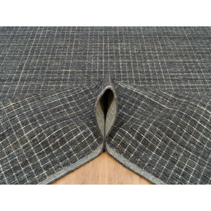 12'x14'9" Plum Kitten Gray, Loomed Knotted, Modern Box Design and Plain Decor, Pure Wool, Oversized Oriental Rug FWR542070