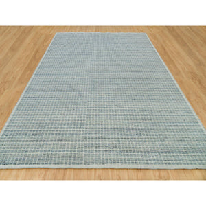 10'x13'9" Glaucous Blue, Soft Wool, Plain Decor, Modern Box Design, Loomed Knotted, Oriental Rug FWR542118