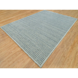 10'x13'9" Glaucous Blue, Soft Wool, Plain Decor, Modern Box Design, Loomed Knotted, Oriental Rug FWR542118