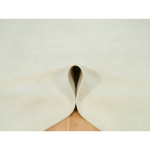 9'x12' Comfort Ivory, Modern Loom Knotted Thick and Plush Wool and Plant Based Silk, Plain Oriental Rug FWR542280