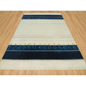9'x12'1" Toque White, Modern Gabbeh Lori Buft  Tree Design, All Wool, Hand Knotted Oriental Thick And Plush Soft Pile Rug FWR542310