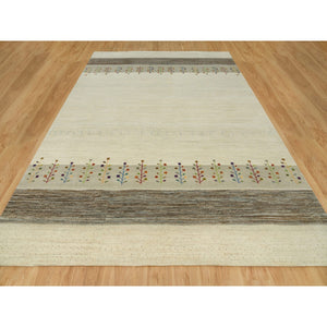 9'8"x14' Heron White, Thick And Plush Modern Gabbeh Lori Buft  Tree Design, Extra Soft Wool, Hand Knotted Oriental Rug FWR542328