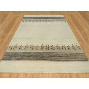 8'9"x11'8" Swan White, Modern Lori Buft Gabbeh Tree Design, Thick And Plush Soft Wool, Hand Knotted Oriental Rug FWR542358