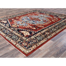 Load image into Gallery viewer, 8&#39;1&quot;x9&#39;8&quot; Scarlet Red, Peshawar Heriz With Antique Serapi Design, Hand Knotted, Shiny High Mountain Wool, Vegetable Dyes, Densely Woven, Soft Pile, Oriental Rug FWR5418