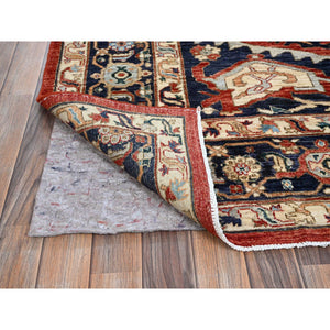 8'1"x9'8" Scarlet Red, Peshawar Heriz with Antique Serapi Design, Hand Knotted, Shiny High Mountain Wool, Vegetable Dyes, Densely Woven, Soft Pile, Oriental Rug FWR5418