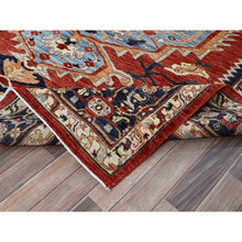 Load image into Gallery viewer, 8&#39;1&quot;x9&#39;8&quot; Scarlet Red, Peshawar Heriz with Antique Serapi Design, Hand Knotted, Shiny High Mountain Wool, Vegetable Dyes, Densely Woven, Soft Pile, Oriental Rug FWR5418