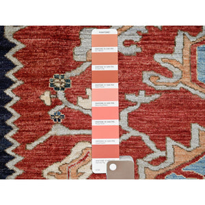 8'1"x9'8" Scarlet Red, Peshawar Heriz with Antique Serapi Design, Hand Knotted, Shiny High Mountain Wool, Vegetable Dyes, Densely Woven, Soft Pile, Oriental Rug FWR5418