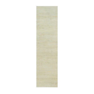 2'7"x10' Navajo White, Modern Plain Design, Soft to The Touch, Persian Thick and Plush Wool, Lori Buft Gabbeh, Hand Knotted, Oriental Runner Rug FWR542406