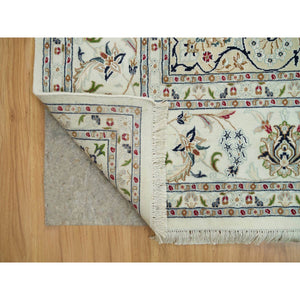 8'8"x12'1" Baby Powder White, 250 Kpsi, 100% Wool, Nain With Center Medallion Flower Design, Hand Knotted, Oriental Rug FWR542454