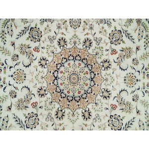8'8"x12'1" Baby Powder White, 250 Kpsi, 100% Wool, Nain With Center Medallion Flower Design, Hand Knotted, Oriental Rug FWR542454