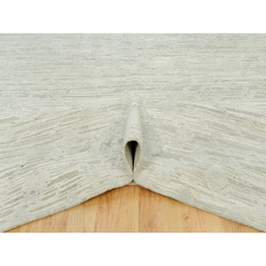 11'10"x18' Toque White, Hand Knotted Modern Design, Undyed Organic Wool, Hand Spun, Cut And Loop Pile, Oriental Oversized Rug FWR542484