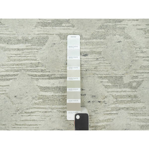 11'10"x18' Toque White, Hand Knotted Modern Design, Undyed Organic Wool, Hand Spun, Cut And Loop Pile, Oriental Oversized Rug FWR542484