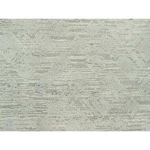 11'10"x18' Toque White, Hand Knotted Modern Design, Undyed Organic Wool, Hand Spun, Cut And Loop Pile, Oriental Oversized Rug FWR542484
