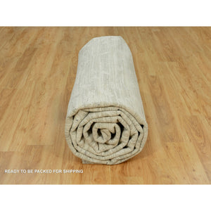 11'10"x18' Toque White, Hand Knotted Modern Design, Undyed Organic Wool, Hand Spun, Cut And Loop Pile, Oriental Oversized Rug FWR542484