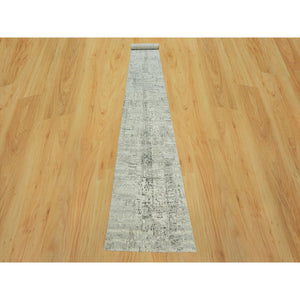 2'6"x20'2" Diffused Gray, Cut And Loop Pile, Modern Design Hand Spun Velvety Undyed Wool, Hand Knotted Oriental Xl Runner Rug FWR542514