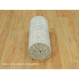 2'6"x20'2" Diffused Gray, Cut And Loop Pile, Modern Design Hand Spun Velvety Undyed Wool, Hand Knotted Oriental Xl Runner Rug FWR542514