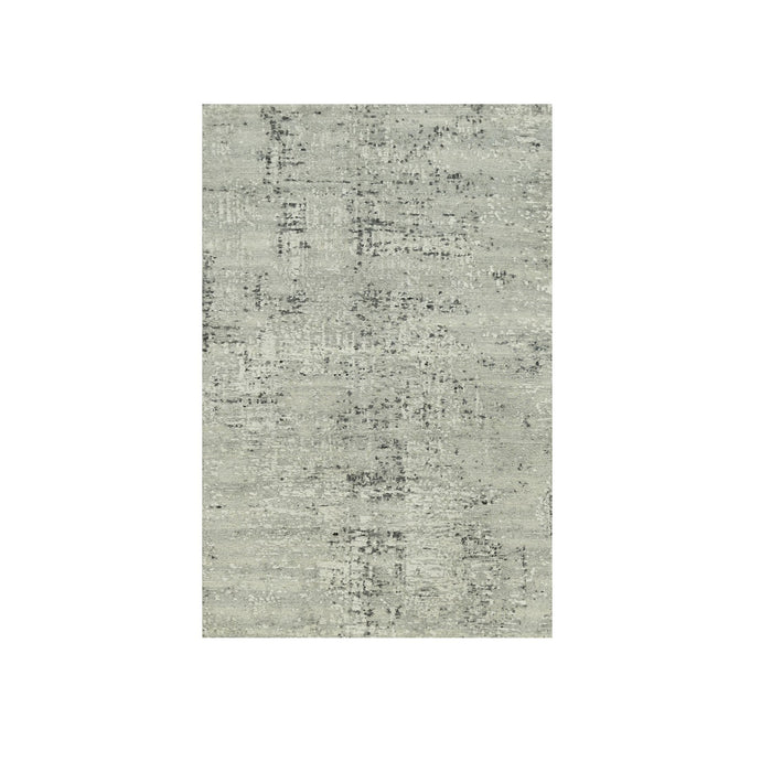 3'x5' Vaporous Gray, Undyed Pure Wool, Modern Hand Spun Design, Cut and Loop Pile, Hand Knotted Oriental Rug FWR542544