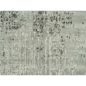 2'6"x31'8" Front Porch Gray, Cut and Loop Pile, Hand knotted Hand Spun, Undyed 100% Wool, XL Runner Modern Design, Oriental Rug FWR542592