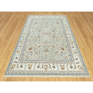 7'9"x10'3" Sage Gray, Nain With All Over Flower Design, Pure Wool, Hand Knotted, Oriental Rug FWR542616