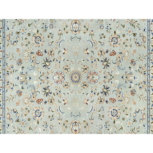 7'9"x10'3" Sage Gray, Nain With All Over Flower Design, Pure Wool, Hand Knotted, Oriental Rug FWR542616