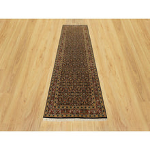 Load image into Gallery viewer, 4&#39;x11&#39;9&quot; Jet Black With Bay Red, All Over Fish Mahi Herati Design, Natural Wool, Hand Knotted, Wide Runner Oriental Rug FWR542640