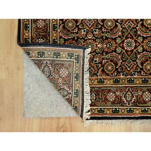 4'x11'9" Jet Black With Bay Red, All Over Fish Mahi Herati Design, Natural Wool, Hand Knotted, Wide Runner Oriental Rug FWR542640