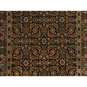 4'x11'9" Jet Black With Bay Red, All Over Fish Mahi Herati Design, Natural Wool, Hand Knotted, Wide Runner Oriental Rug FWR542640