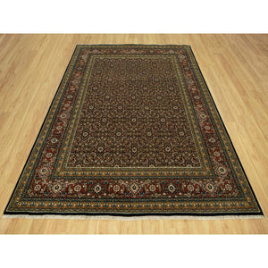 7'10"x10' Jade Black with Tueson Red Border, Denser Weave, All Over Fish Pattern, Herati Design, Soft and Vibrant Wool, Hand Knotted, Oriental Rug FWR542664