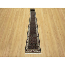 Load image into Gallery viewer, 2&#39;4&quot;x27&#39;7&quot; Tricorn Black and Zurich White, All Over Fish Tabriz Mahi Design, Velvety Wool, Hand Knotted, XL Runner Oriental Rug FWR542670