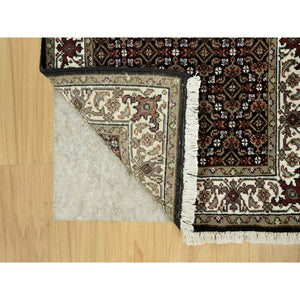 2'4"x27'7" Tricorn Black and Zurich White, All Over Fish Tabriz Mahi Design, Velvety Wool, Hand Knotted, XL Runner Oriental Rug FWR542670