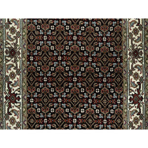 2'4"x27'7" Tricorn Black and Zurich White, All Over Fish Tabriz Mahi Design, Velvety Wool, Hand Knotted, XL Runner Oriental Rug FWR542670