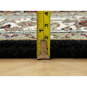 2'4"x27'7" Tricorn Black and Zurich White, All Over Fish Tabriz Mahi Design, Velvety Wool, Hand Knotted, XL Runner Oriental Rug FWR542670